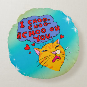 Coussins Ronds Style de dessin Chat avec éternuement de texte amo