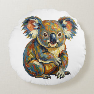 Coussins Ronds Style de peinture à l'huile vibrant Koala impasto