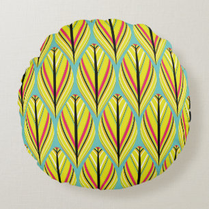Coussins Ronds style indien plumes sans couture motif en jaune b