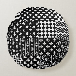Coussins Ronds Style minimaliste Motif mixte noir blanc