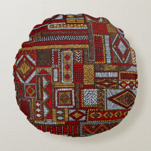 Coussins Ronds Style Patchwork Impression ethnique brodée