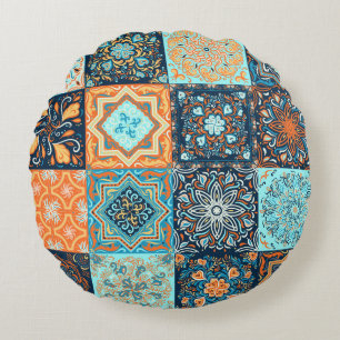 Coussins Ronds Style Patchwork : Ornements Carrés décoratifs