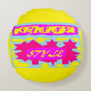 COUSSINS RONDS STYLE SOLEIL PROFOND ROSE CANARIEN JAUNE ET SKY BL