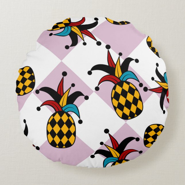 Coussins Ronds Stylized pineapple. Hat and rhombus Harlequin. Sea (Devant)