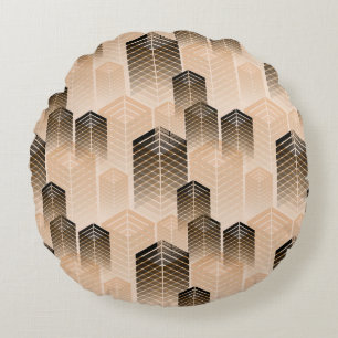 Coussins Ronds stylized urban landscape seamless pattern in sepia