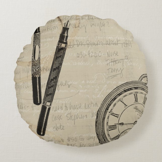 Coussins Ronds Stylos-plumes et Watchface avec des notes (Devant)