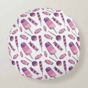 Coussins Ronds Sucettes de bonbons roses et violettes, friandises