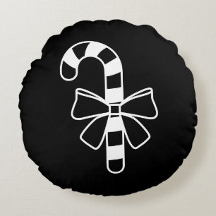 Coussins Ronds Sucre de canne Minimaliste Blanc Avec Bow Sur Noir