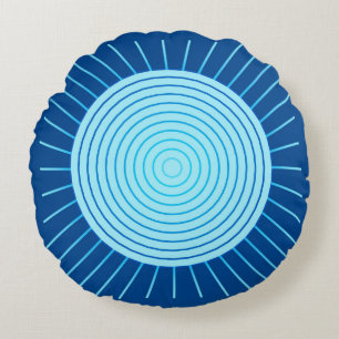 Coussins Ronds Sunburst géométrique moderne - Bleu de Cobalt et A