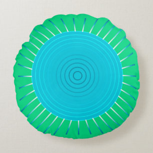 Coussins Ronds Sunburst géométrique moderne - bleu et vert Jade