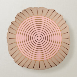 Coussins Ronds Sunburst géométrique moderne - Peach et Tan