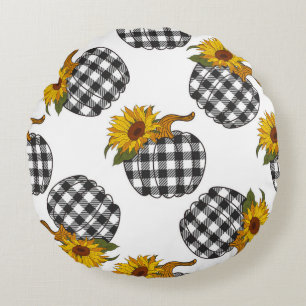 Coussins Ronds Sunflowers Plaid Citrouille sans couture motif. Fa