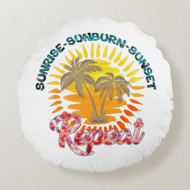 Coussins Ronds Sunrise-Sunburn-Sunset-Repeat | Palmiers d'or (Devant)