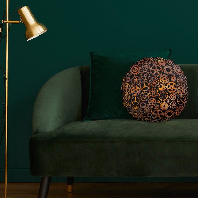 Coussins Ronds Super Coloré Rouillé Gears Steampunk (Créateur téléchargé)