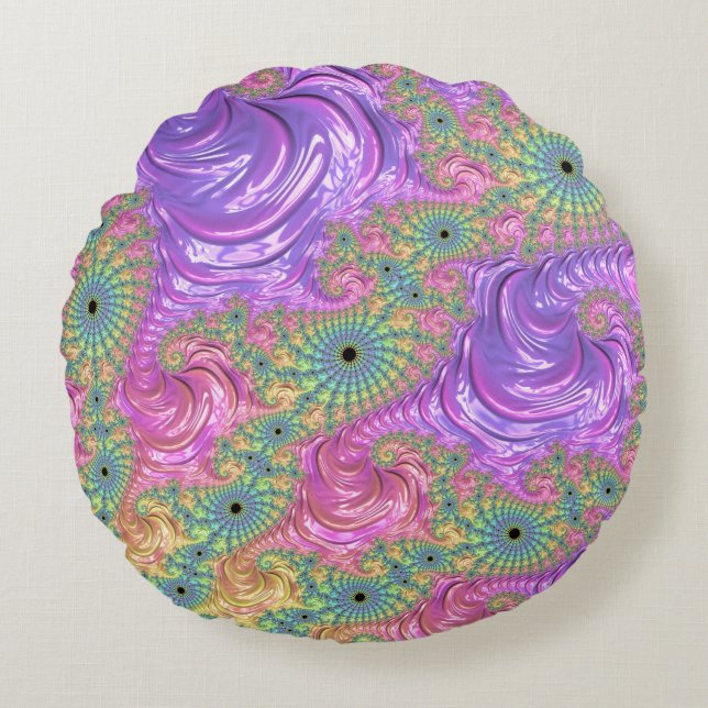 Coussins Ronds Super Trippy Boho Jewel Tone arc-en-ciel Fractal (Devant)