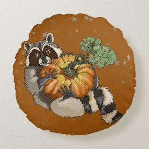 Coussins Ronds Sur un Roll Raccoon Citrouille Automne