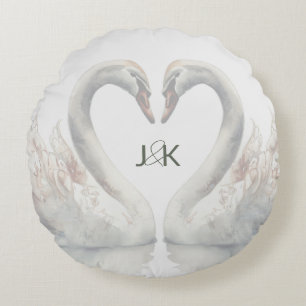 Coussins Ronds Swans romantiques Mariage Couple Monogramme