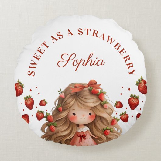 Coussins Ronds Sweet As Strawberry Girl Bonne fête d'anniversaire (Devant)