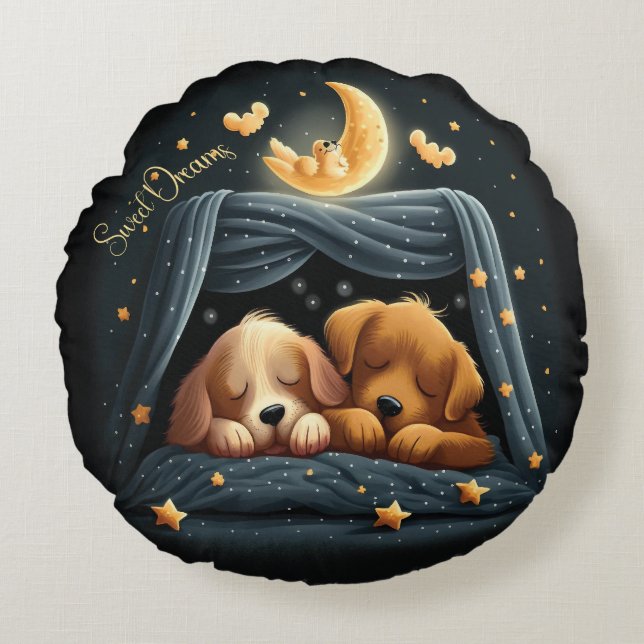 Coussins Ronds Sweet Dreams Joli Design Chiot (Devant)