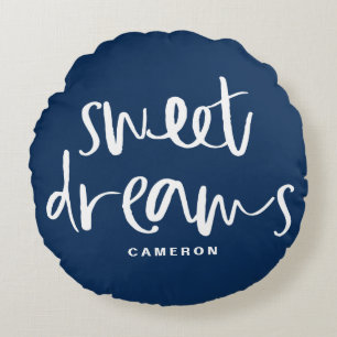 Coussins Ronds Sweet Dreams Lettres à la main Marine bleu Personn