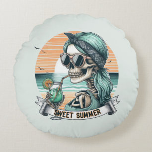 Coussins Ronds Sweet Summer Skeleton Retro Sunset Design