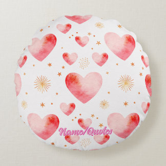 Coussins Ronds Sweet Valentine Heart Pattern with Golden Glitter