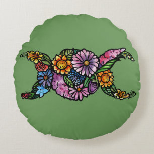 Coussins Ronds Symbole de la lune triple fleur béni