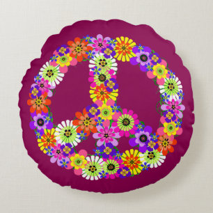 Coussins Ronds SYMBOLE DE LA PAIX Floral en framboise