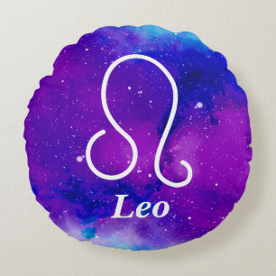 Coussins Ronds Symbole de leo Nebula espace bleu violet