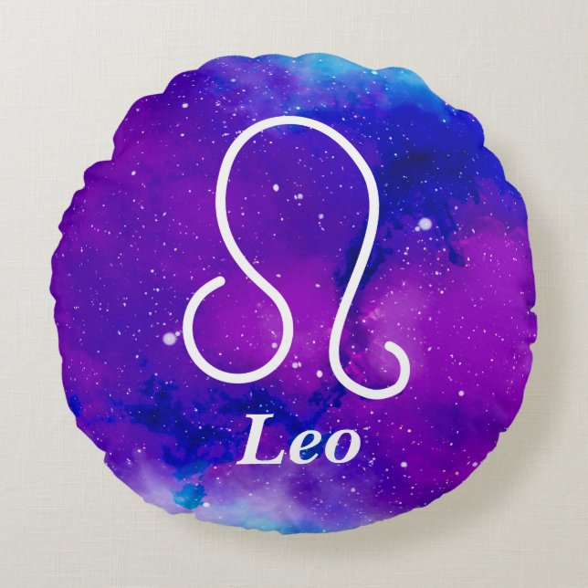 Coussins Ronds Symbole de leo Nebula espace bleu violet (Devant)