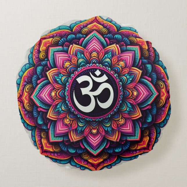 Coussins Ronds Symbole de l'Om hindou dans un design de mandala c (Dos)