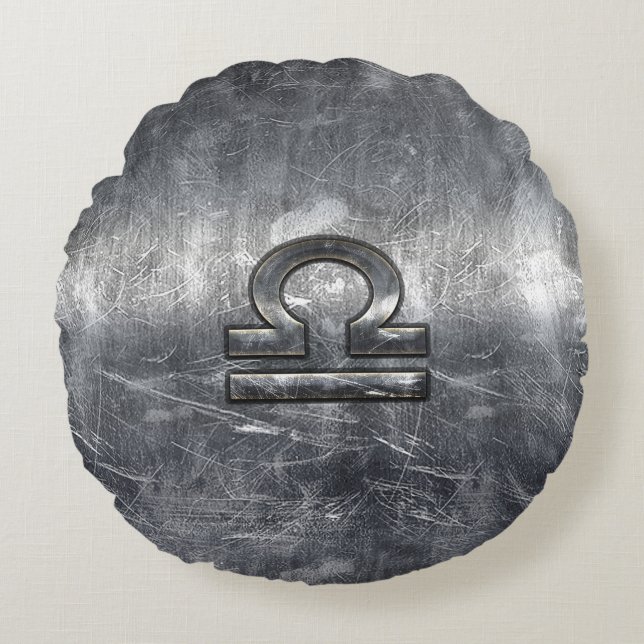 Coussins Ronds Symbole du Zodiaque de Libra dans le style argenté (Devant)