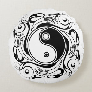 Coussins Ronds Symbole Yin & Yang Tatouage Noir et Blanc