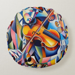 Coussins Ronds Symphonie vibrante : Art abstrait de violoniste