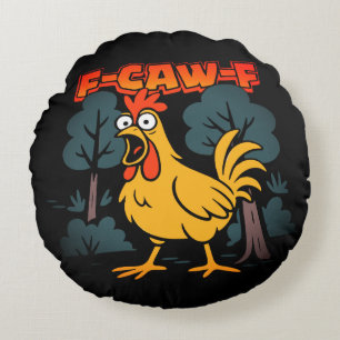 Coussins Ronds T-shirt drôle de poulet – Dessin de style comique