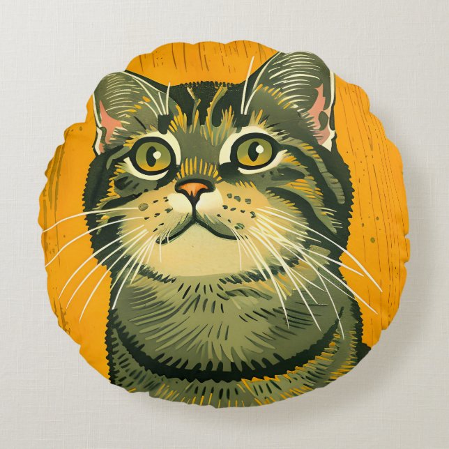 Coussins Ronds Tabby gris rayé minimaliste (Devant)
