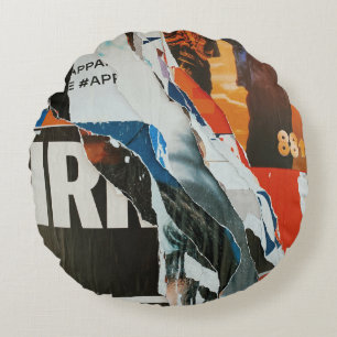 Coussins Ronds Tableau abstrait noir blanc et orange