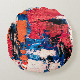 Coussins Ronds Tableau bleu, orange, rouge et noir