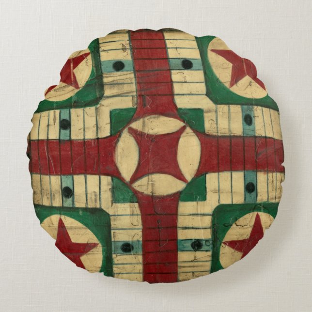 Coussins Ronds Tableau de jeu Antique Parcheesi par Ethan Harper (Devant)
