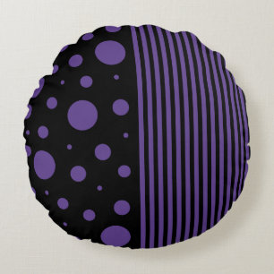 Coussins Ronds Taches et rayures en violet et noir