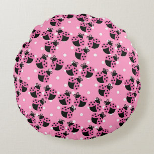 Coussins Ronds Taches roses et coccinelles