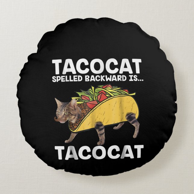 Coussins Ronds Taco & Chat - Tacocat Arrimé À L'Arrière Est Tacoc (Devant)