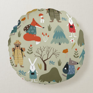 Coussins Ronds Taiga Faune : Motif Vintage pour enfants