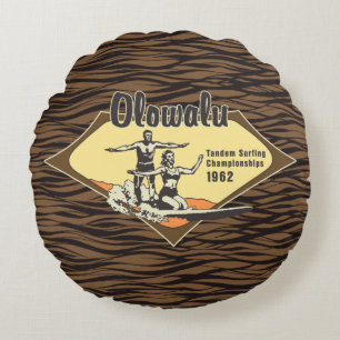 Coussins Ronds Tandem Surfing Hawaiian Vintage Surf Design