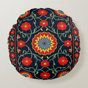 Coussins Ronds Tapis floral bohème vintage cramoisi