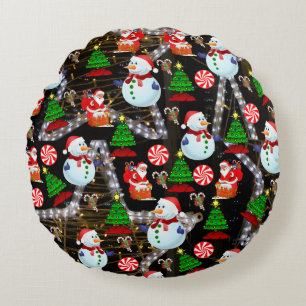 Coussins Ronds Tapis rond de Noël, Bonhomme de neige