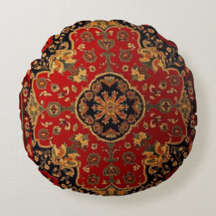 Coussins Ronds Tapis vintage rouge or Kashan tapis persan