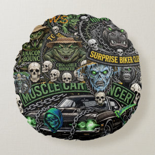 Coussins Ronds Tapisserie Club Bouncer Muscle Car Collage Bik