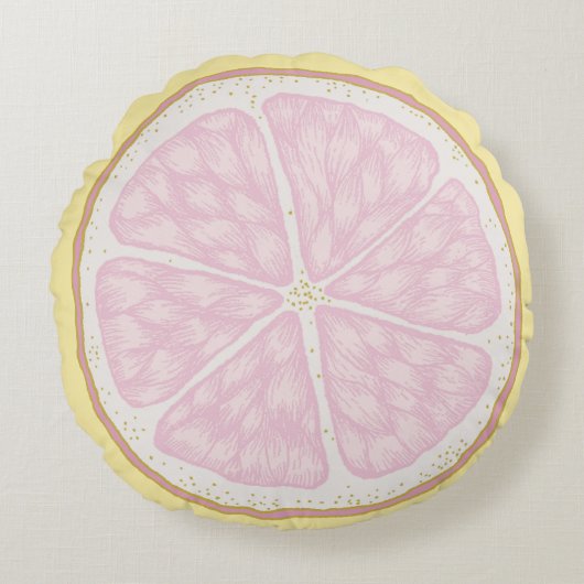 Coussins Ronds Tapisserie Ronde Tranche de Citron Rose (Devant)