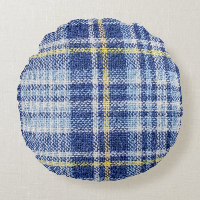 Coussins Ronds Tartan jaune bleu : Plaid tendance (Devant)